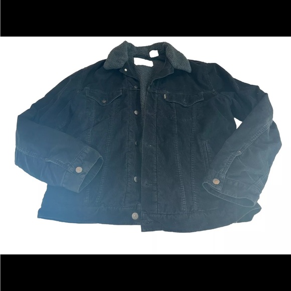 Levi's Black Corduroy Sherpa Lined Trucker Jacket Mens XL - Picture 8 of 12